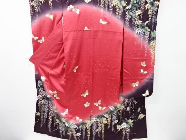 藤に蝶模様振袖 重ね衿付き リサイクル 中古 Redefiningrefuge Org