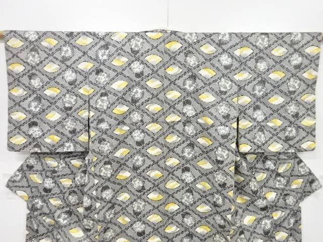 斜め格子に扇 花丸文様小紋着物 リサイクル 中古 Rvcconst Com