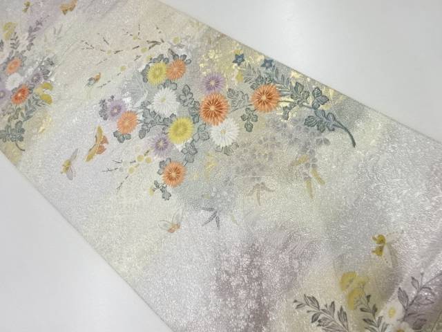 蝶に菊・梅模様織出し袋帯