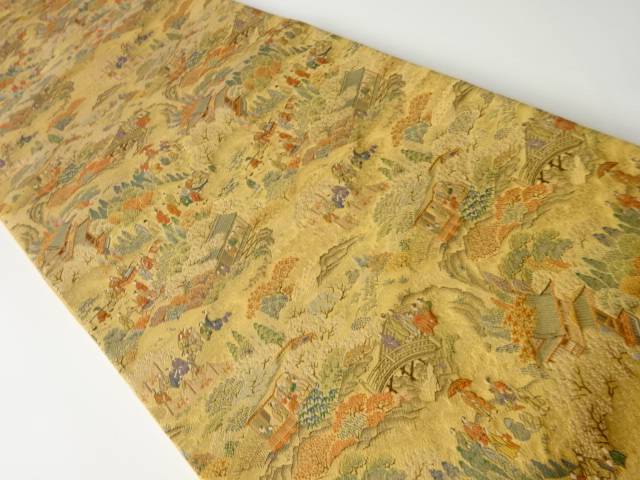 洛外遊楽の駒絵据物布出し袋帯 再利用 中古 来着 Musiciantuts Com