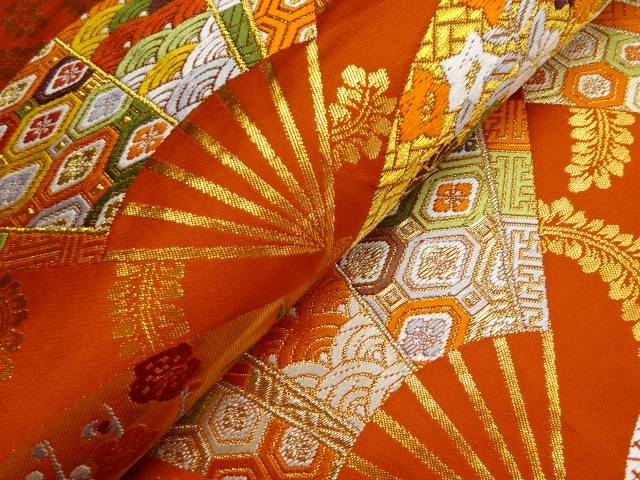 扇面に長月花 花ショウブ 槭樹居物クロース出し袋帯 再利用 中古 着 Musiciantuts Com