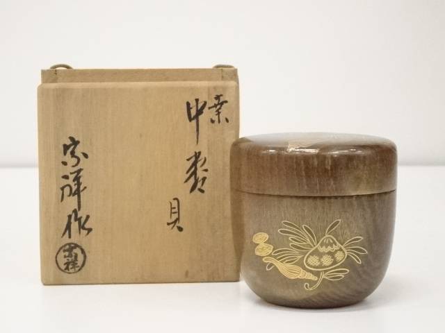 宗祥造 海松貝蒔絵桑中棗 共箱 中古 道 Maf Gov Ws
