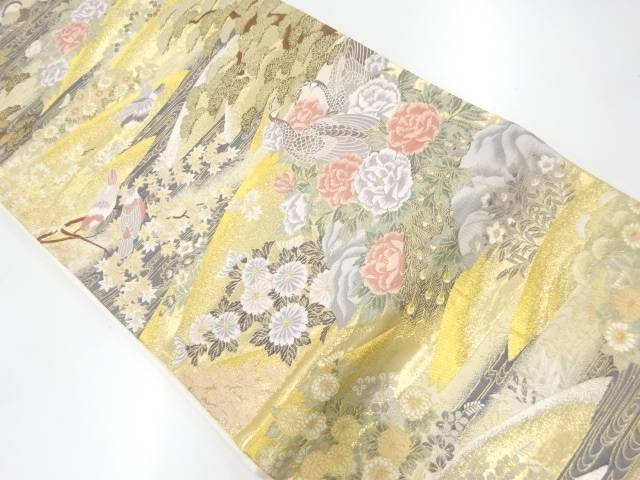 純金箔花鳥庭園図織出し袋帯