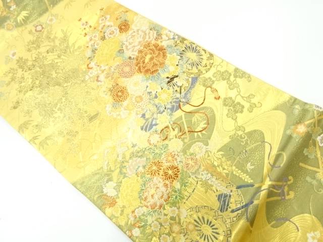 流水に花車模様織出し袋帯