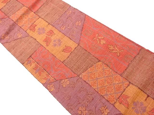 花唐草に葉模様織出し名古屋帯【リサイクル】【中古】【着】(prc)｜Kimono-Shinei　２号店