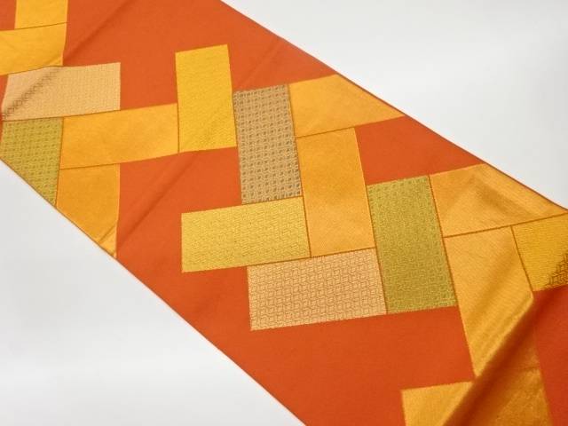 変わり檜垣模様織出し全通袋帯【リサイクル】【中古】【着】(prc)