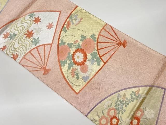 扇に秋草模様織出し袋帯【リサイクル】【中古】【着】(prc)
