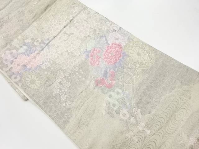 プラチナ箔王朝花車華紋織出し袋帯【リサイクル】【中古】【着】(prc)