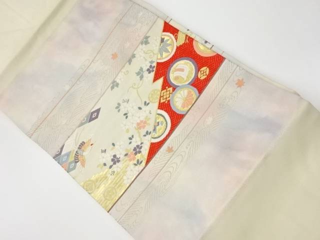 竜田川に鳳凰・桜模様織出し名古屋帯【リサイクル】【中古】【着】(prc)