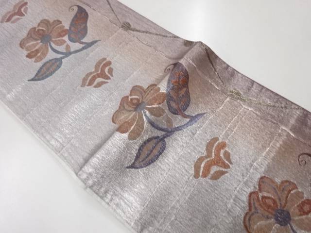 草花模様織出し袋帯【リサイクル】【中古】【着】(prc)