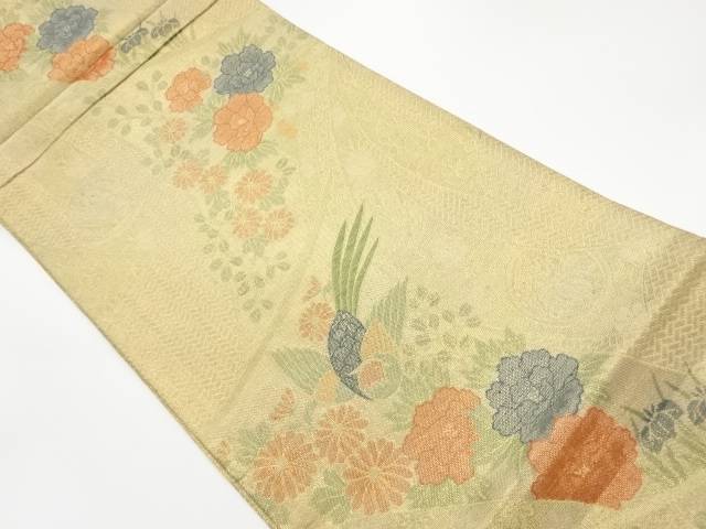 秋草に雉・蝶模様織出し袋帯【リサイクル】【中古】【着】(prc)