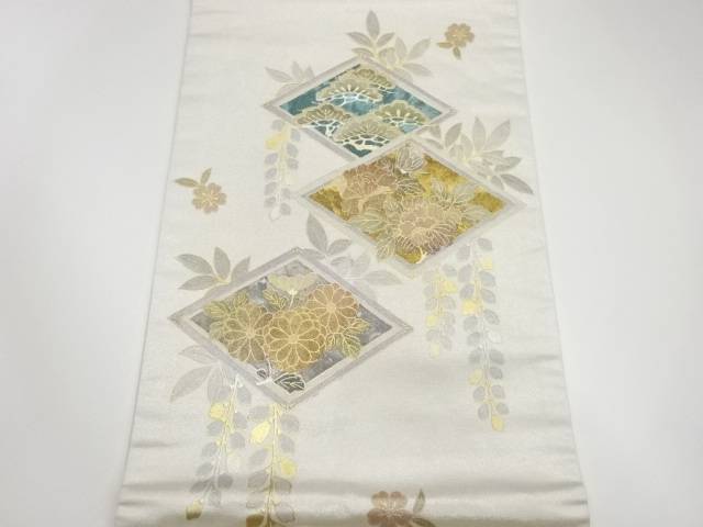 SEAL限定商品】 箔置き菱に松 花々模様開き名古屋帯 額縁仕立て