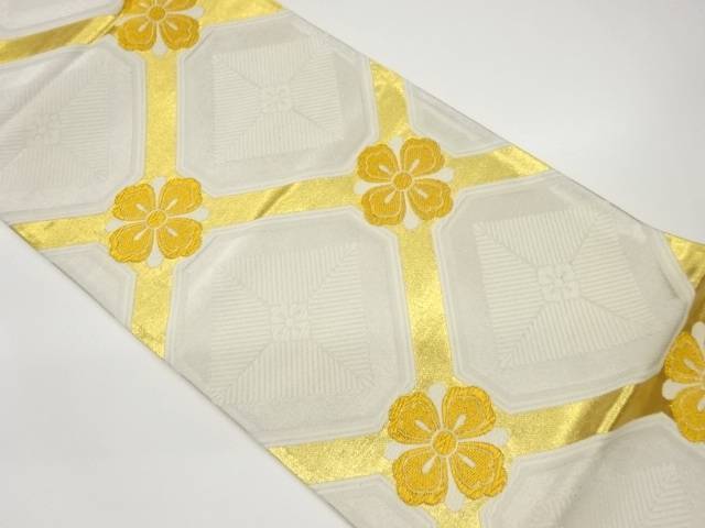松葉菱に花菱模様織出し袋帯【リサイクル】【中古】【着】(prc)