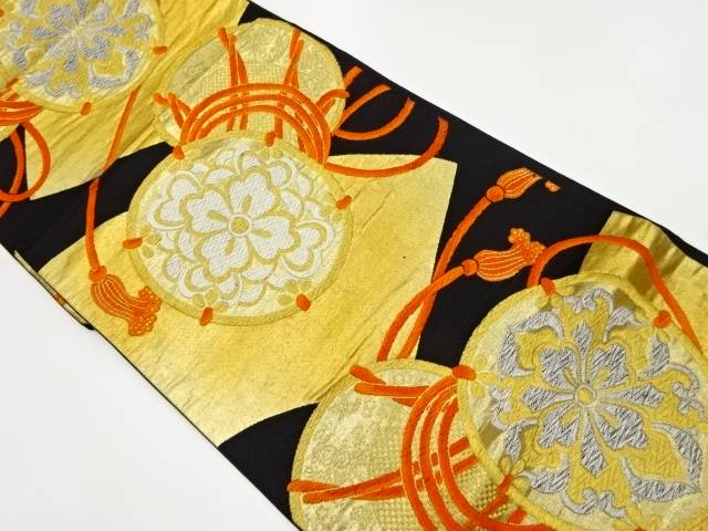 地紙に鼓・華紋模様織出し袋帯【リサイクル】【中古】【着】(prc)