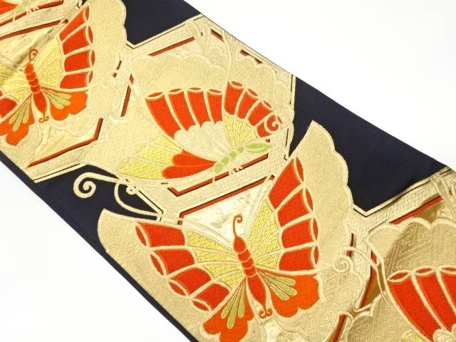 亀甲に蝶模様織出し袋帯【リサイクル】【中古】【着】(prc)｜Kimono-Shinei　２号店
