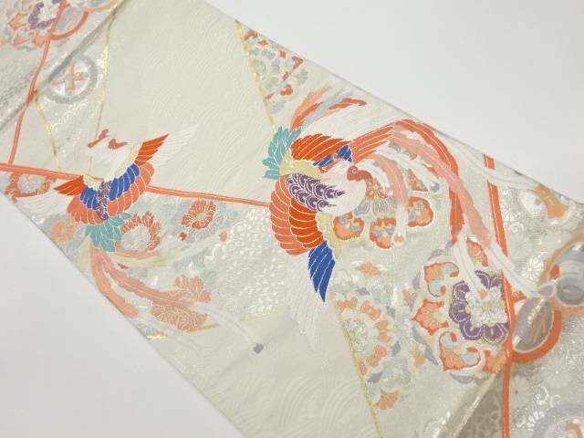 鳳凰に花々・華文模様織出し袋帯【リサイクル】【中古】【着】(prc)