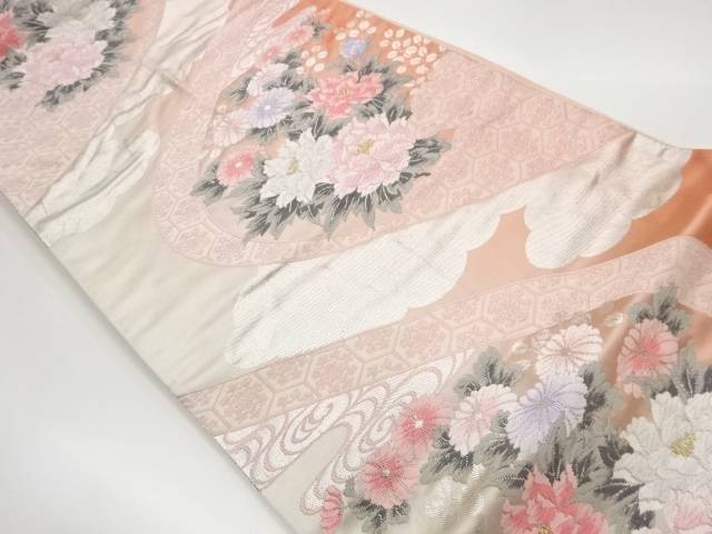 草花に雲・亀甲模様織出し袋帯【リサイクル】【中古】【着】(prc) 7,056円