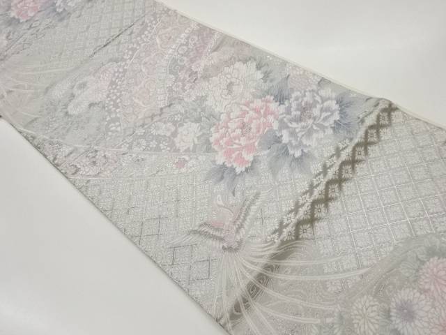 九百錦プラチナ二重箔草花に鳳凰模様織出し袋帯【リサイクル】【中古】【着】(prc) 7,862円