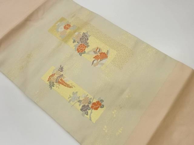 短冊に花鳥模様織出し名古屋帯【リサイクル】【中古】【着】(prc)