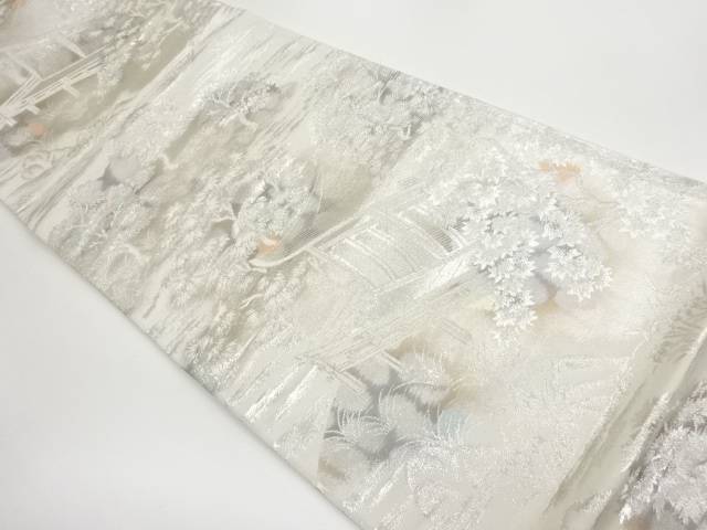 屋敷に木々模様織出し袋帯【リサイクル】【中古】【着】(prc)