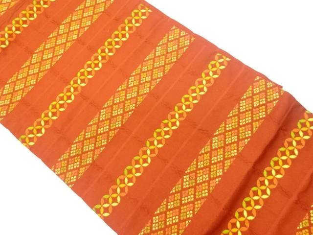 横段に花菱・七宝模様織出し名古屋帯【リサイクル】【中古】【着】(prc)｜Kimono-Shinei　２号店