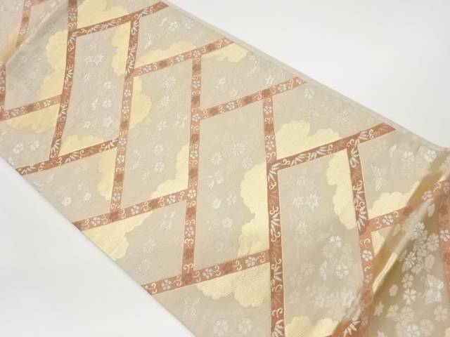 檜垣に雲・秋草模様織出し袋帯【リサイクル】【中古】【着】(prc)｜Kimono-Shinei　２号店