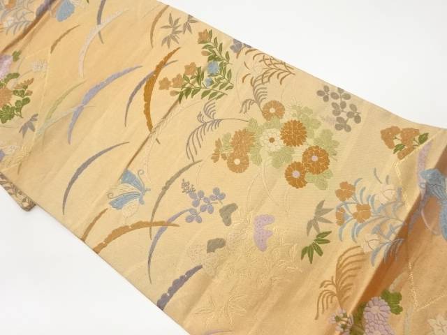 唐織雪芝に花々・蝶模様織出し袋帯【リサイクル】【中古】【着】(prc) 7,862円