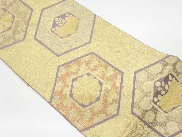 亀甲に菊桐模様織出し袋帯【リサイクル】【中古】【着】(prc)