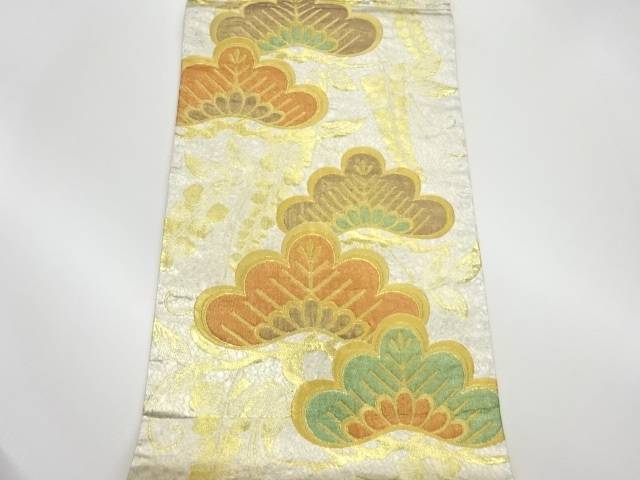 袋帯 正絹　向かい鶴に松・藤・草花模様織出し 190219411 袋帯 正絹向かい鶴に松・藤・草花模様織出し 190219411