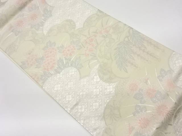 雲取りに花々・襷模様織出し袋帯【リサイクル】【中古】【着】(prc)｜Kimono-Shinei　２号店