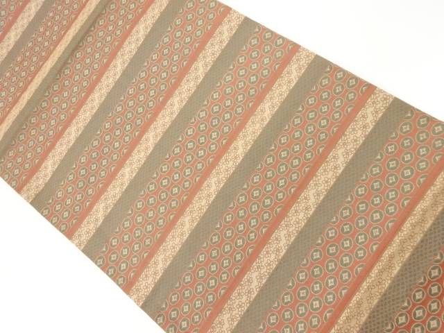 横段に花菱模様織出し全通袋帯【リサイクル】【中古】【着】(prc)