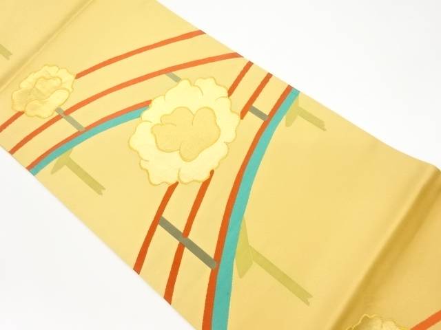 引箔橋に花模様織出し袋帯【リサイクル】【中古】【着】(prc)