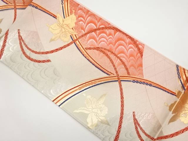 紐に花・抽象模様織出し袋帯【リサイクル】【中古】【着】(prc)