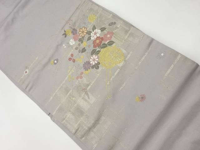 格子に花車模様織出し名古屋帯【リサイクル】【中古】【着】(prc)