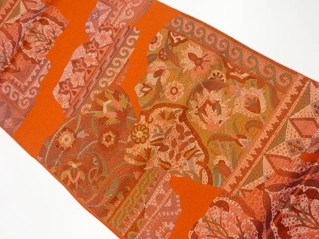 花唐草模様織出し名古屋帯【リサイクル】【中古】【着】(prc)