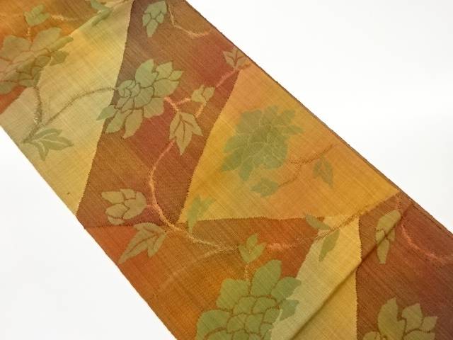 手織り紬花唐草模様織出し名古屋帯【リサイクル】【中古】【着】(prc)