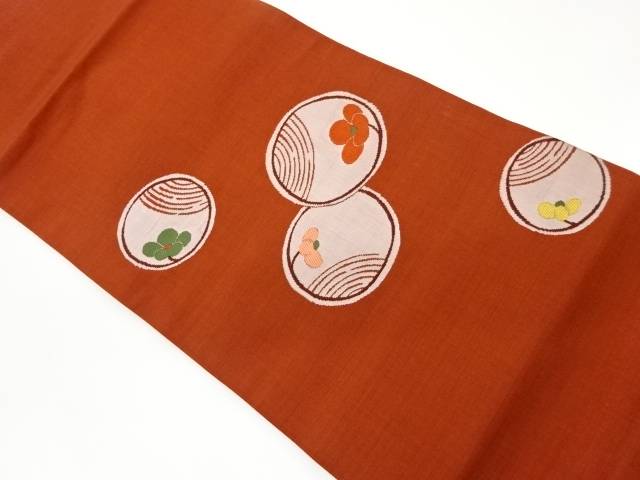 丸文に花模様織出し名古屋帯【リサイクル】【中古】【着】(prc)