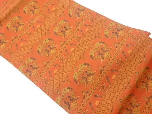 横段に花鳥・菱模様織出し名古屋帯【リサイクル】【中古】【着】(prc)｜Kimono-Shinei　２号店