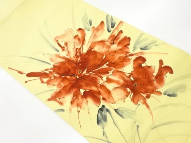 塩瀬手描き花模様名古屋帯【リサイクル】【中古】【着】(prc)