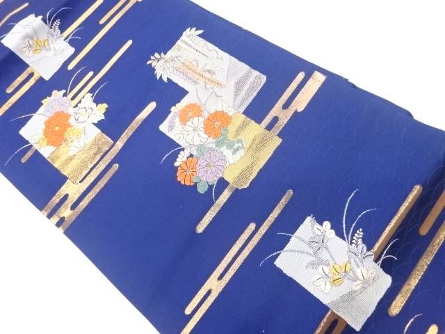 ヱ霞に短冊・花々模様織出し名古屋帯【リサイクル】【中古】【着】(prc)｜Kimono-Shinei　２号店