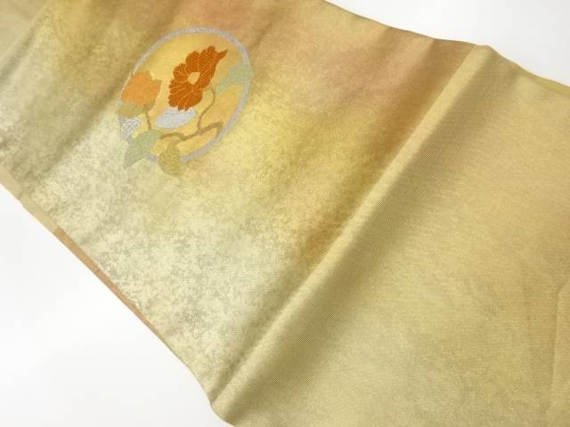 引箔汕頭刺繍丸文に椿模様名古屋帯【リサイクル】【中古】【着】(prc) 7,661円