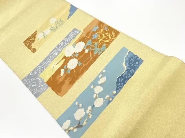 色紙に花々・流水模様織出し袋帯【リサイクル】【中古】【着】 10,488円