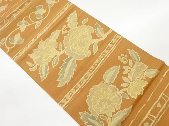 手織り紬唐花模様織出し洒落袋帯【リサイクル】【中古】【着】