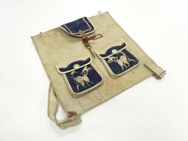 木綿切りビロード子鹿模様学生カバン【アンティーク】【中古】【着】
