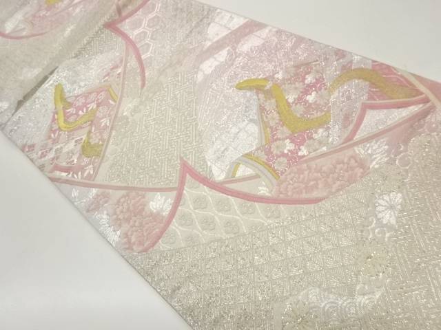 佐賀錦貴女に草花模様織出し袋帯【中古】【着】