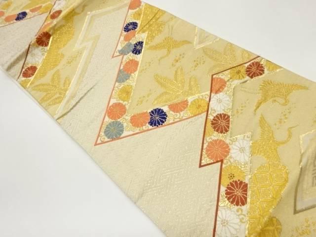 変わり松皮菱に菊唐草・鶴模様織出し袋帯【中古】【着】｜Kimono-Shinei　２号店