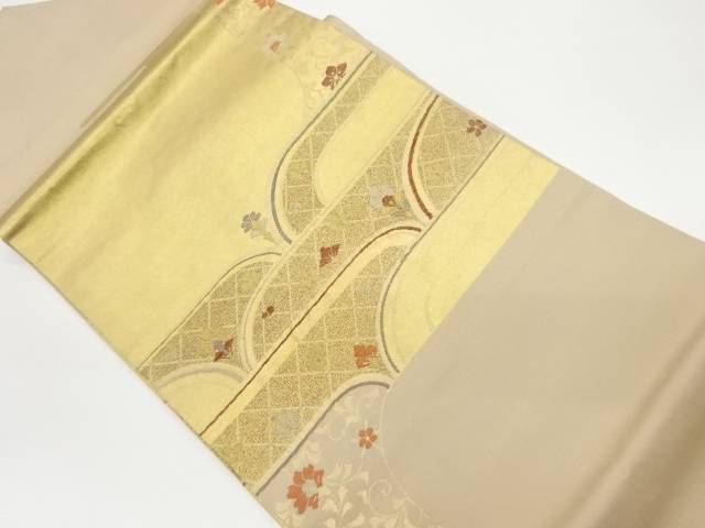 引箔変わり横段に花唐草模様織出し名古屋帯【中古】【着】