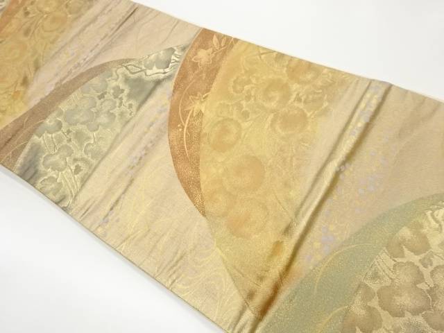 山並みに花・葉模様織出し袋帯【中古】【着】