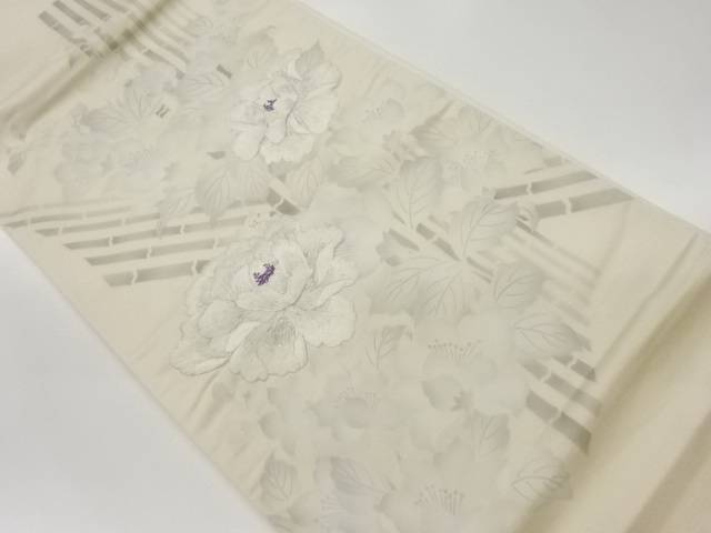 牡丹模様刺繍袋帯【中古】【着】