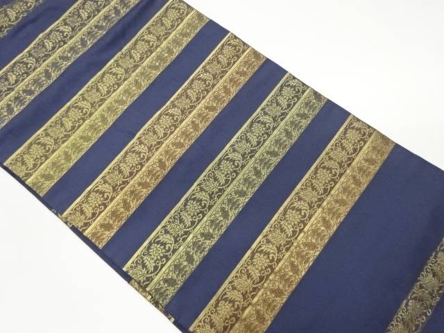 横段に花唐草模様織出し名古屋帯【中古】【着】
